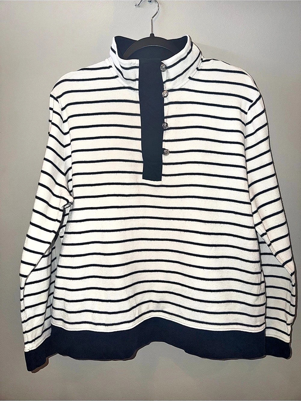 Lauren Ralph Lauren Striped French Terry Mockneck Sweatshirt White & Black 2X